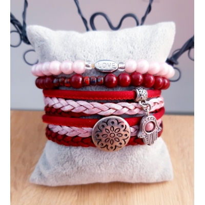 Donkerrood / roze leren wikkel armband Donkerrood / roze leren wikkel armband